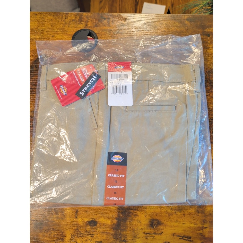 Dickies Girls Stretch Bermuda Shorts Size 16 Classic Fit Khaki School Uniform